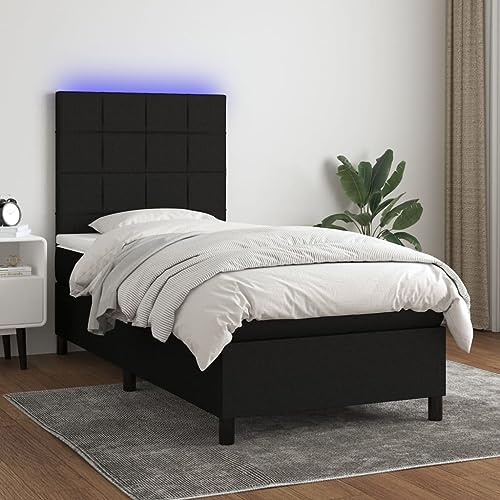 Frdhee Bettrahmen Seniorenbett,Boxspringbett mit Matratze & LED Schwarz 80x200 cm Stoff,Plattformbett,Einfache Montage,Geräuschlos