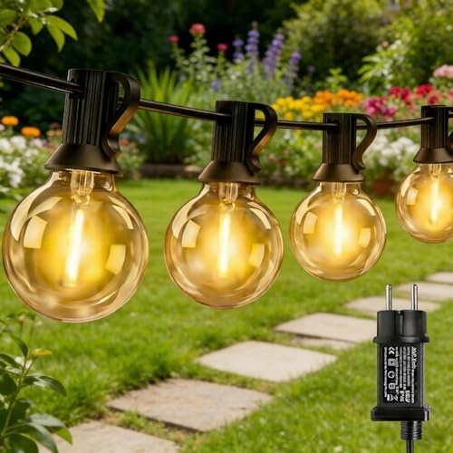 Avoalre 9+5M Guirnalda Luces Exterior 15+2 LED Bombillas 8 Modo G40 Guirnalda Luminosas Temporizado IP44 Impermeable para Fiestas, Bodas, Patios, Jardines, Pérgolas, Blanco Cálido