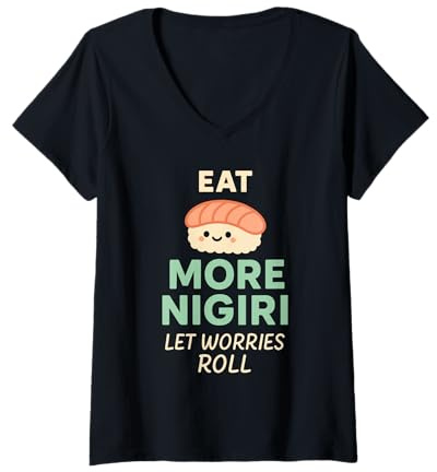 Mujer Rollos para Amantes del Sushi, Palillos Nigiri, Regalo para fanáticos Camiseta Cuello V