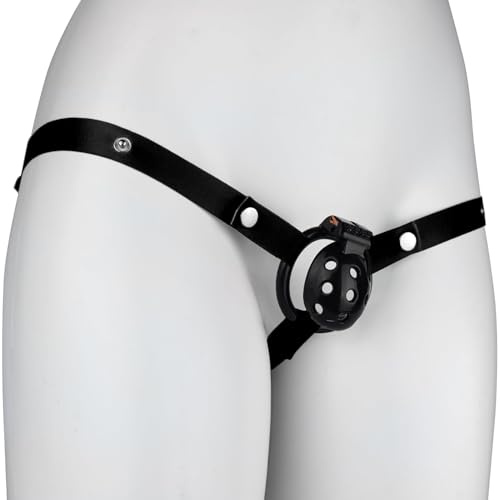 Esqueleto Jaula de Castidad Juego Completo con 4 Anillos y 2 Llaves para Hombres Pene SM Bondage Juguetes Sexuales, Jaula de Castidad Hombres Anti Off Calzoncillos y Accesorios (Belt,Black)