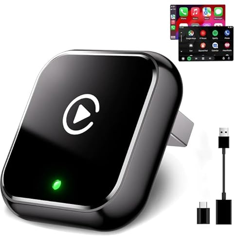 Wireless CarPlay & Android Auto Adapter, 2-in-1 Plug & Play Mini OTA Dongle with Premium Glass & Metal Design for iPhone & Android, Bluetooth 5.3 & WiFi 6, Fast Stable Connection for 927+ Car Models