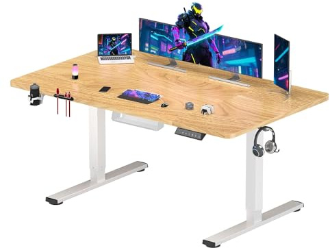 SANODESK 200x80cm Electric Standing Desk Height Adjustable Gaming Desk with with Hooks & Cupholder Sit Stand Desk with Organizer Ergonomic Home Office Computer Desk - Maple