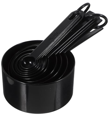 OATIPHO Cucharas Medidoras para Cocina y Repostería 10 Piezas con Escala Precisa, Set de Tazas y Cucharas Medidoras de Polvo en Color Negro, Herramienta de Medición para Ingredientes