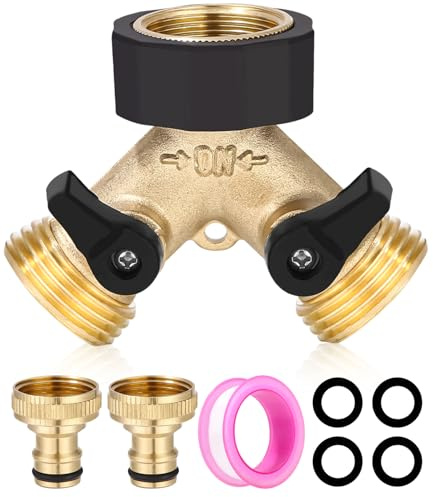Válvula de Conector de Latón Adaptador de Divisor de Grifo 3/4 Doble Salida | Divisor de Manguera, Válvula de Doble Salida, Distribuidor 2 Vias Grifo Jardin, para Cocina, Exterior, Jardín