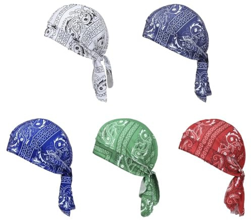 5-pack paisley kylande huvudscarf mössa, andningsbar svettabsorberande bandana mössa, elastisk cykling sport fukttransporterande hjälmfoder durag bandana, Uppsättning B, one size