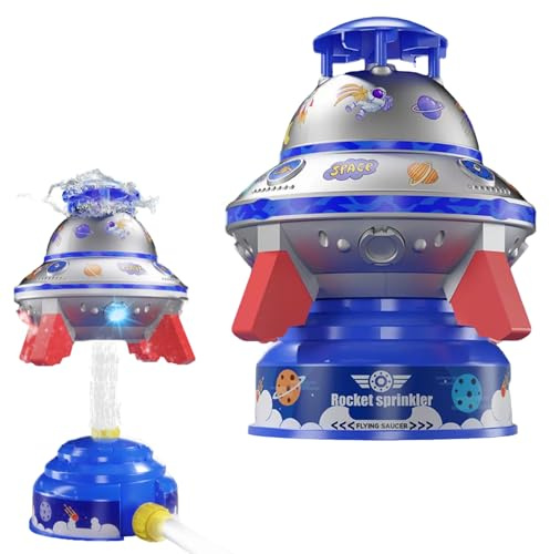 360° Rotating UFO Design Water Sprinkler Outdoor with LED Hose Lights for Summer Fun (blue)