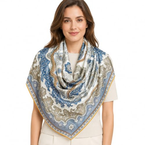 Foulard carré femme 100% soie de mûrier, motif cachemire, 110 cm