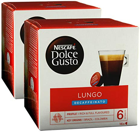 Nescafé Dolce Gusto Caffè Lungo Decaffeinato, Lot de 2, 2 x 16 Capsules