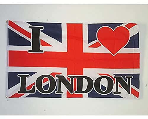 AZ FLAG Drapeau I Love London 150x90 cm Polyester 100D 2 Œillets | Usage intérieur et extérieur Drapeau décoratif de London City coutures doubles et bords renforcés avec œillets métalliques