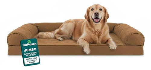 Furhaven XL ortopedisk hundbädd quiltad soffstil med avtagbart tvättbart skydd – rostat brun, jumbo (X-Large)