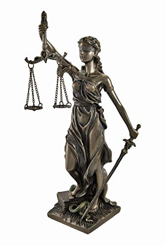 Things2Die4 Bronzed La Justicia with Scales and Sword Statue 8 in | Kaltgussharz, handbemalte Akzente, griechische Göttin der Gerechtigkeit, geeignet für legale professionelle Dekoration