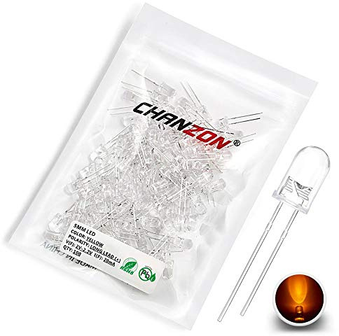 Chanzon 100 pcs 5mm Yellow LED Diode Lights (Clear Round Transparent DC 2V 20mA) Super Bright Lighting Bulb Lamps Electronics Components Light Emitting Diodes | (Clear Round Transparent) Bright Lighting Bulb Lamps Electronics Components Indicator Light Emitting Diodes DIY PCB Arduino