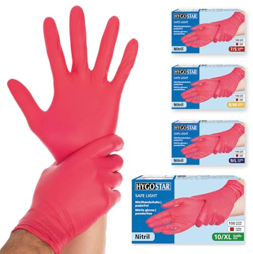 FRANZ MENSCH Hygostar Nitrilhandschuhe Safe Light | puderfrei, rot, 10/XL, 24cm, 100 Stück, Einweghandschuhe, Einmalhandschuhe, in Gr. XS, S, M, L, XL & XXL verfügbar