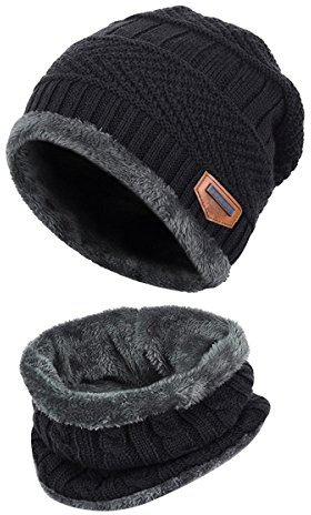 Kuyou Kinder Mütze Schal Jungen Mädchen Winter Hat Schlauchschal Set
