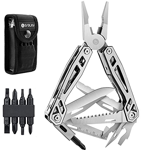 BIBURY Pinza Multiuso, Coltello Multiuso in Acciaio Inossidabile, Pinza Multifunzione in Coltellino Svizzero con Apribottiglie, Cacciavite, Attrezzi EDC, Ideale per il Campeggio, Riparazioni