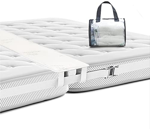 BALIBETOV Liebesbrücke für Matratzen [198x20 cm] – Matratzenkeil & Ritzenfüller mit Memory-Schaum, Spanngurt & Tasche, ideal für Paare & Familien (Beige)