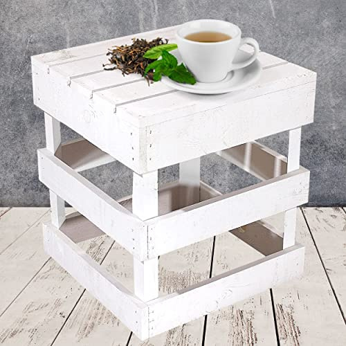 Obstkisten Online 1 Stück Weißer Hocker aus Holz 42cm x 42cm x 45cm Sitzgelegenheit Weiss Obstkisten Stuhl Shabby chic Weinkiste Bank aus dem Alten Land Vintagestyle Möbel Garten Tisch Natur DIY