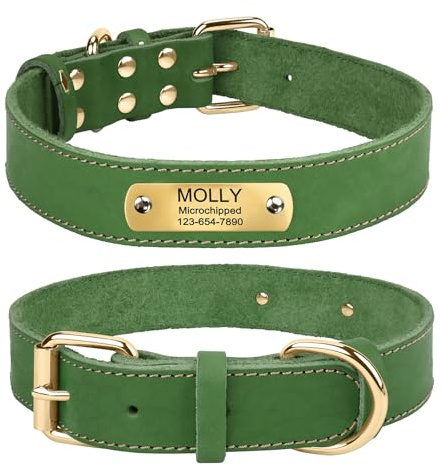 TagME Hundehalsband Personalisiert aus Leder mit Eingraviertem Hundename und Telefonnummer, Hundehalsband aus Echtem Leder für Mittlere Hunde
