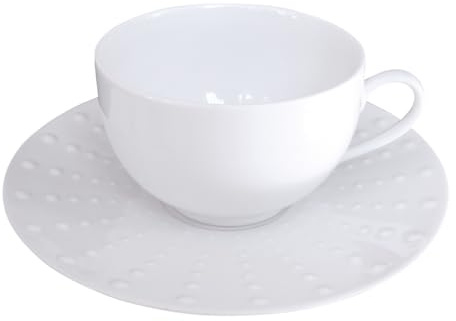 MÉDARD DE NOBLAT - Tasse et soucoupe thé - DT9.5cm. DS16.4cm cm et 18 cl - Sania - Porcelaine de Limoges - Lot de 6 - Blanc