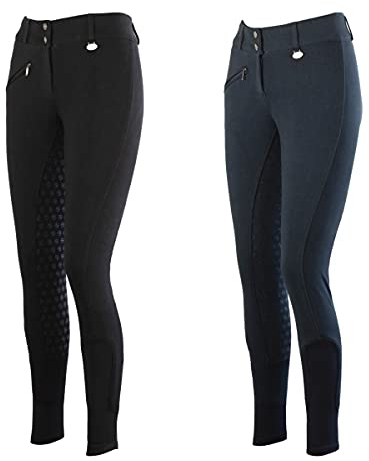 Lazura - Winter Reithose Mädchen & Jungen Comfort | mit Silikon Vollbesatz & Fronttasche | Kinder Reitleggings in Nachtblau | mit Fleece-Innenseite | Kinder Reitbekleidung in Größe 104