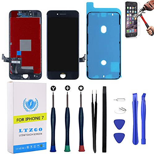 LTZGO Display Écran Tactile LCD Compatible avec Iphone 7 - Noir Vitre Tactile avec Kit De Réparation Remplacement avec Trousse Outils Et Adhésif（sans Home Bouton） A1660, A1778, A1779