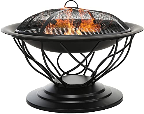 Brasero - Sfera per caminetto, diametro 75 x 55 cm, griglia a carbone + coperchio attizzatoio, in metallo, colore: Nero