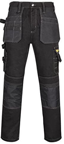 Work Trousers Men Multi Pockets Work Utility & Safety Trousers with Holster and Knee Pad Pockets Ideal Work Pant for Site Work Builders Electricians Gardening Workwear Trouser Men Black