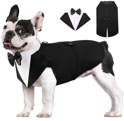 AOFITEE Formal Dog Suit and Bandana Set, Gentle Dog Wedding Party Suit Bow Tie Shirt Vest, Pet Smoking Costume Outfit with Detachable Bowtie Collar for Christmas Halloween Dress Up