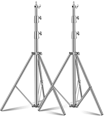 280cm Pied D'éclairage en Acier Inoxydable Support Eclairage Photographie avec Adaptateur Universel 1/4 vers 3/8 Trépieds pour Studio Photo Softbox Lumière, 2Pcs