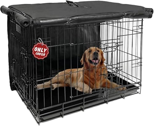 106.7 cm Hundekäfig Abdeckung Hundehütte Abdeckung, Große XL Hundebox für Große Hunde Draht Hundekäfig mit 1 2 3 Türen, Wasserdichtes 600D Oxford-Gewebe Innen/Außen Schwarz