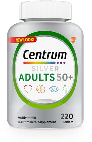 Centrum Silver Multivitamin for Adults 50 Plus, Multivitamin/Multimineral Supplement, Vitamin D3, B Vitamins, Gluten Free, Non-GMO Ingredients, Supports Memory and Cognition in Older Adults - 220 Ct