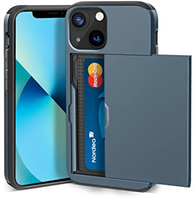 ACOCOBUY for iPhone 13 Case with Card Holder Sliding Cover Hidden Pocket IDs Credit Cards Slot Heavy Duty Shockproof Protective Dual Layer Wallet Phone Cover Back Shell for Men Women 6.1 inch Navy