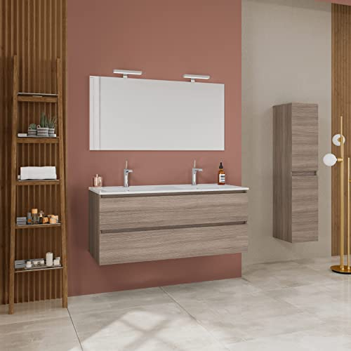 Kiamami Valentina Mobile bagno sospeso doppio lavabo con cassetti rovere well 120cm | Berlin