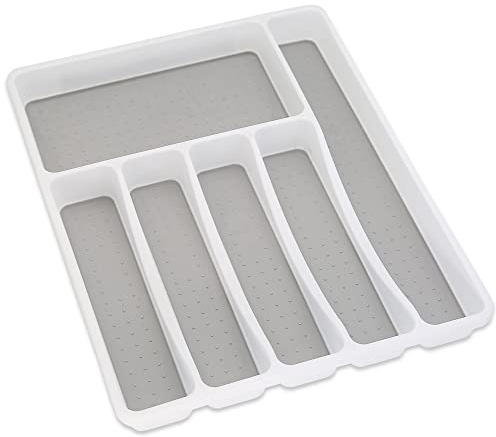 Addis Vassoio organizer per utensili da cucina, 6 scomparti, morbido al tatto, colore: bianco e grigio