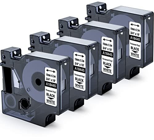 MarkField kompatible Schriftband als Ersatz für Dymo 18445 Rhino Industrie-Vinyletiketten Selbstklebendes Band kompatibel für Dymo Rhino 5200, 4200, 6000, 19mm x 5,5 m, schwarz auf weiß