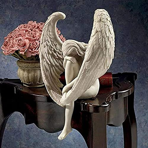 EdirFtra Ornement de Jardin, Statue de Jardin d'ailes d'ange, Sculpture d'ange ornée d'ailes d'ange Assis 3D Art de fée