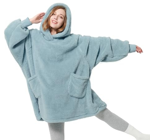 BEDSURE Manta con capucha con mangas, suéter de peluche como regalo para mujeres, manta portátil para vestirse, para adultos, manta con mangas, suave y cálida, regalo para novia, madre, verde, 95 x 85