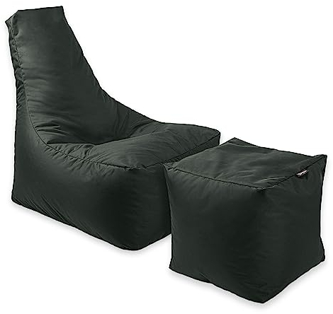 BuBiBag Calm Sitzsack mit Hocker - Gaming Sitzsack für Kinder & Erwachsene - Bean Bag auch für Outdoor Nutzung geeignet - Sitzpouf & Griff (Dunkelgrün)