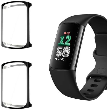 Niboow Case [2 Pack] for Fitbit Charge 6, with Screen Protector, Flexible TPU Shockproof Scratch Proof Cover Case for Fitbit Charge 6 - Black + Black