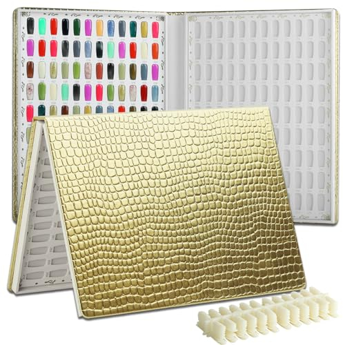 C12rtive 216 libro colori unghie,espositore unghie libro 216 colori per smalto gel per unghie con 240 punte per unghie,Smalto gel professionale Pelle colorato Strumenti(Oro)
