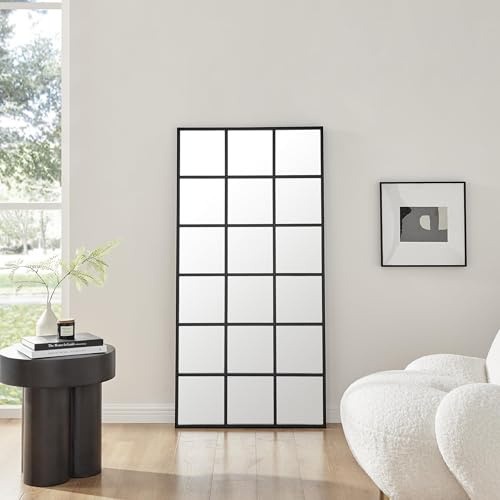 Furniturebox UK Wall Mirror Size 140 x 70cm Yoko Window Mirror - Black Metal Frame - Industrial Japandi Decorative for Hallways, Bedrooms, Living Rooms and Dining Rooms