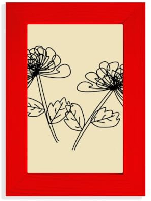 Handgezeichneter Chrysanthemen-Linien-Illustrations-Bilderrahmen, roter Bilderrahmen