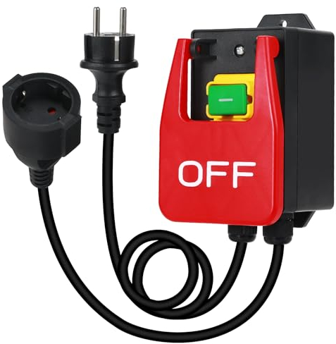 BOSYTRO Interruttore monofase da 230 V, interruttore di sicurezza a tensione zero con presa, interruttore a pressione elettromagnetico per spegnimento rapido di tavolo di fresatura e dispositivi