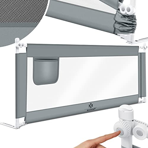 KESSER® Bettschutzgitter 180cm Reise Bett Rausfallschutz verstellbar Bed Guard Rail Bumper, Kinder/Baby, Bettgitter Klappbar, Kinderbett Kinderbettschutzgitter, Tasche, Grau, Höhe: 72 bis 96cm