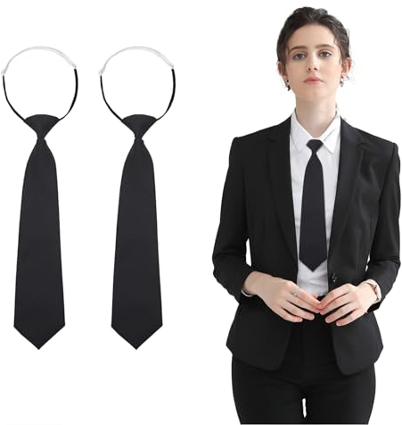 Goiern Lot de 2 cravates noires pour femme - Cravate longue - Uniforme JK - Cravate fine - Réglable - Pour fille - Pour remise de diplôme, mariage d'affaires, Noir , L