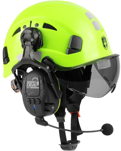 GREEN DEVIL Hard Hat Safety Helmet with Visor and Bluetooth Ear Muffs Full Protection Vented Work Hardhat ANSI Z89.1 Cascos De Construccion for Industrial Construction Forestry