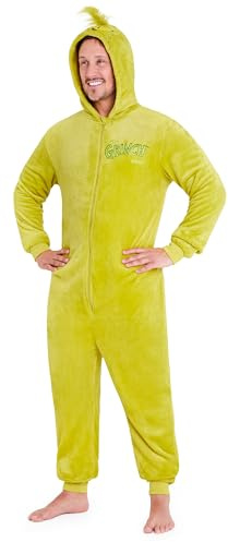 The Grinch Combinaison Pyjama Homme et Ados, Polaire Douce et Chaud Grenouillère avec Capuche, Cosy Idee Cadeau Noel (Vert, 2XL)