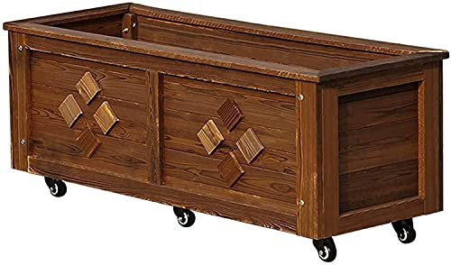 Porte-Plante Étagère à Fleurs Support de rangement pour plantes, conteneur de plantation de légumes, boîte de jardinière rectangulaire en bois massif carbonisé, bac à fleurs sur roulettes, v
