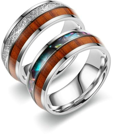 Daesar Trauringe Paarpreis 8MM, Hochzeitsringe Edelstahl Silber mit Holz Eheringe Nickelfrei Partnerringe für Sie und Ihn Damen Gr.72 (22.9)& Herren Gr.51 (16.2)
