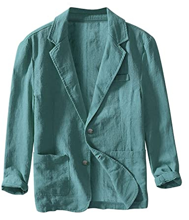 kuiazelit Men's Cotton Hemp Casual Jacket Sport Coats Regular Fit Blazers Lightweight Two Button Coats Lapel Collar Beach Summer Blazer Jackets With Pockets Solid Color Business Suits